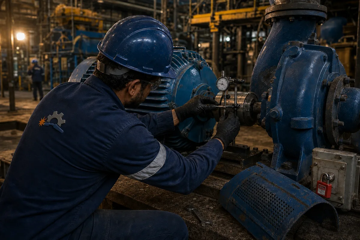 Mecânico da M&A Elo em manutenção de bomba industrial com bloqueio e etiquetagem
