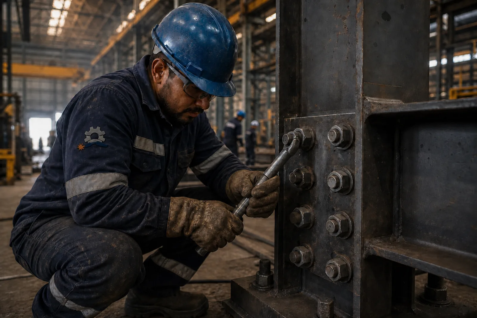Montagem de estrutura metálica em ambiente industrial